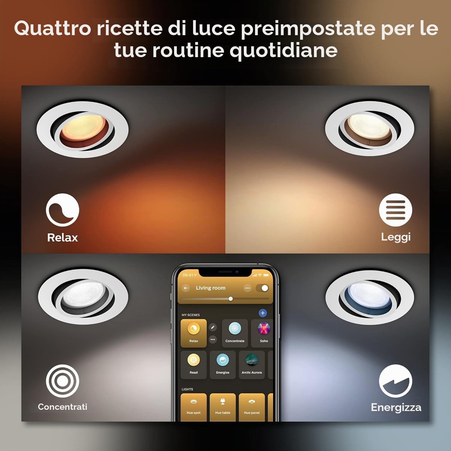 Philips Hue Centura, Faretti da incasso, Confezione da 3, Bianco | Luce bianca e colorata, GU10, Dimmerabili, Smart Home, Controllo vocale e via app, Per sistema Hue