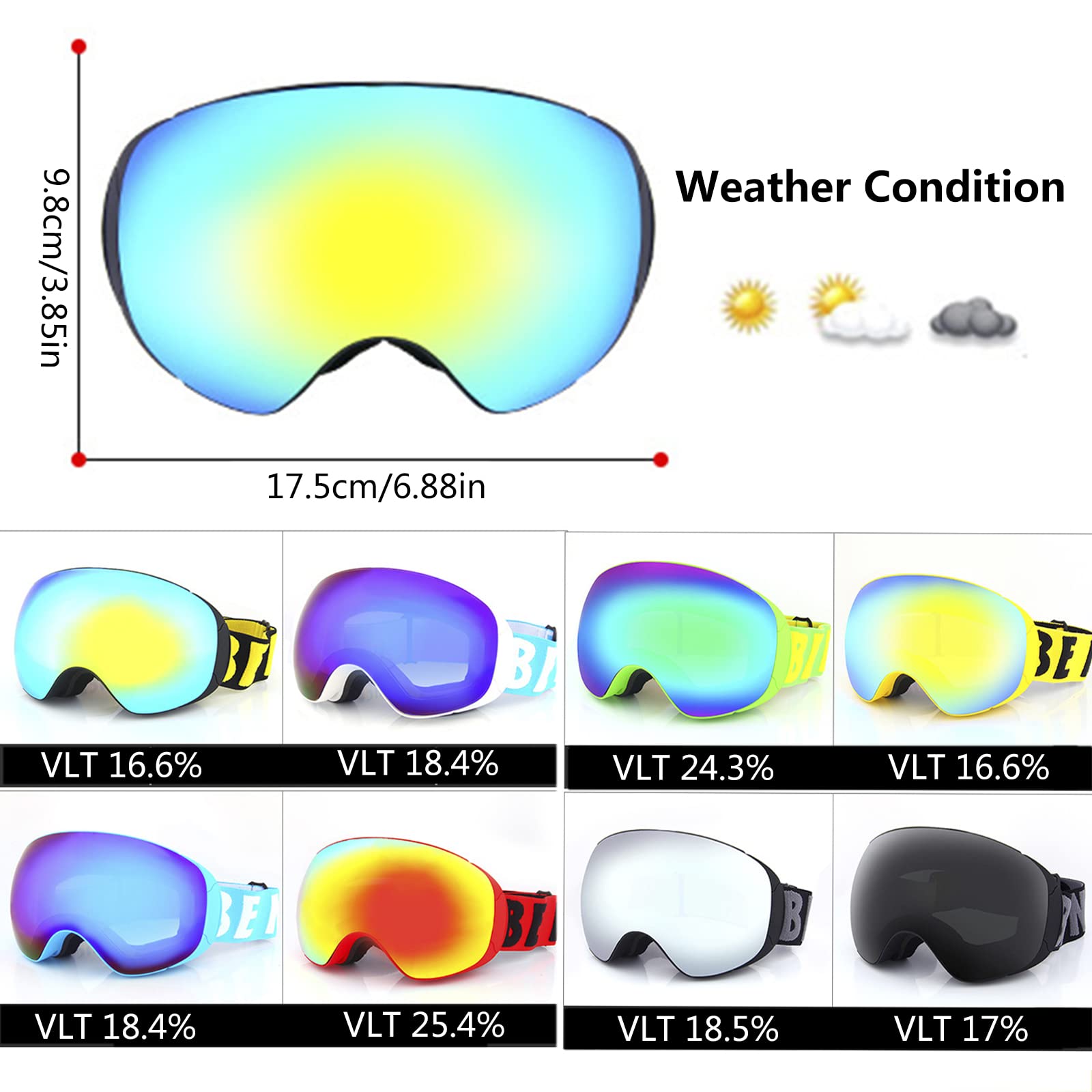 Gafas de Esquí OTG para Hombre Mujer, Máscara Gafas Anti Niebla Protección UV, Gafas de Motocross Dirt Bike Racing a Prueba de Viento e Polvo