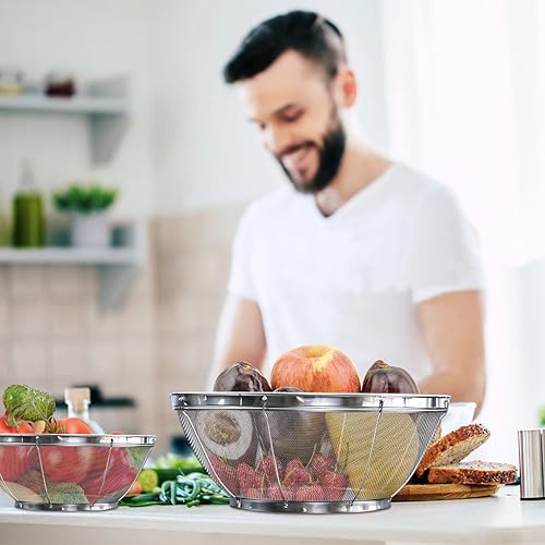 Miniatura 6 de Colador de pasta grande de malla, 5 coladores grandes de malla fina para pasta, colador de metal para arroz, quinua y yogur, 7.5, 8.7, 9.8, 11 y