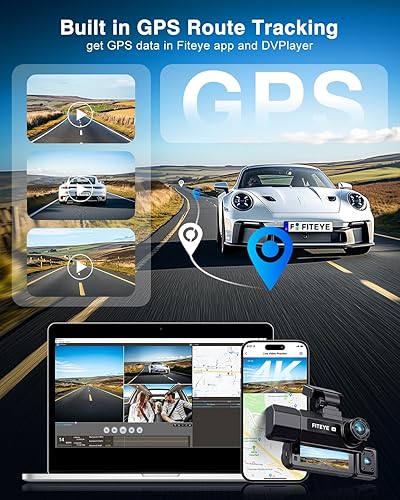 Miniatura 5 de Cámara de tablero 4K frontal y trasera, cámara de tablero de 3 canales con visión nocturna IMX335, WiFi GPS, control de voz, cámara de tablero