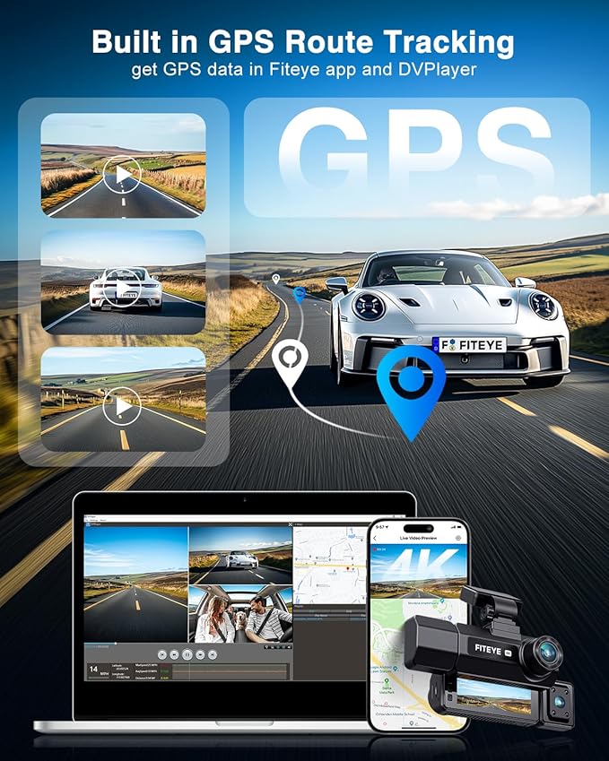 3 Channel 4K Dash Cam, IMX335 STARVIS Sensor, 4K+2K Front and Inside, 2K+1080P+1080P Front and Rear Inside Dash Camera for Cars, Free 64GB Card, Built in WiFi GPS, Intelligent Voice Control