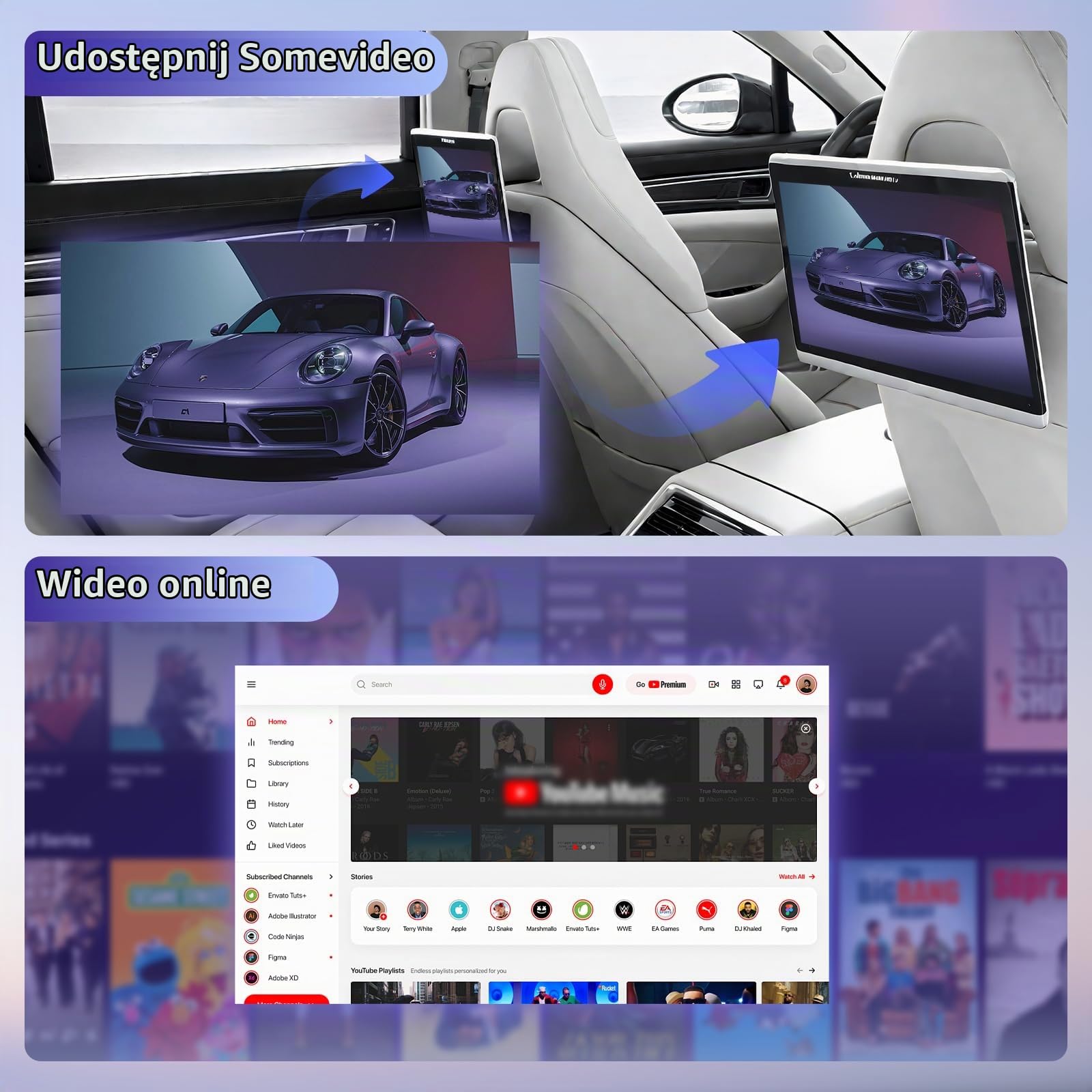 Rimoody Radio samochodowe 1 DIN z bezprzewodowym CarPlay i Android Auto, ekran dotykowy 9", Mirror Link, DVR, sterowanie kierownicą, kamera cofania 12 LED, do samochodu
