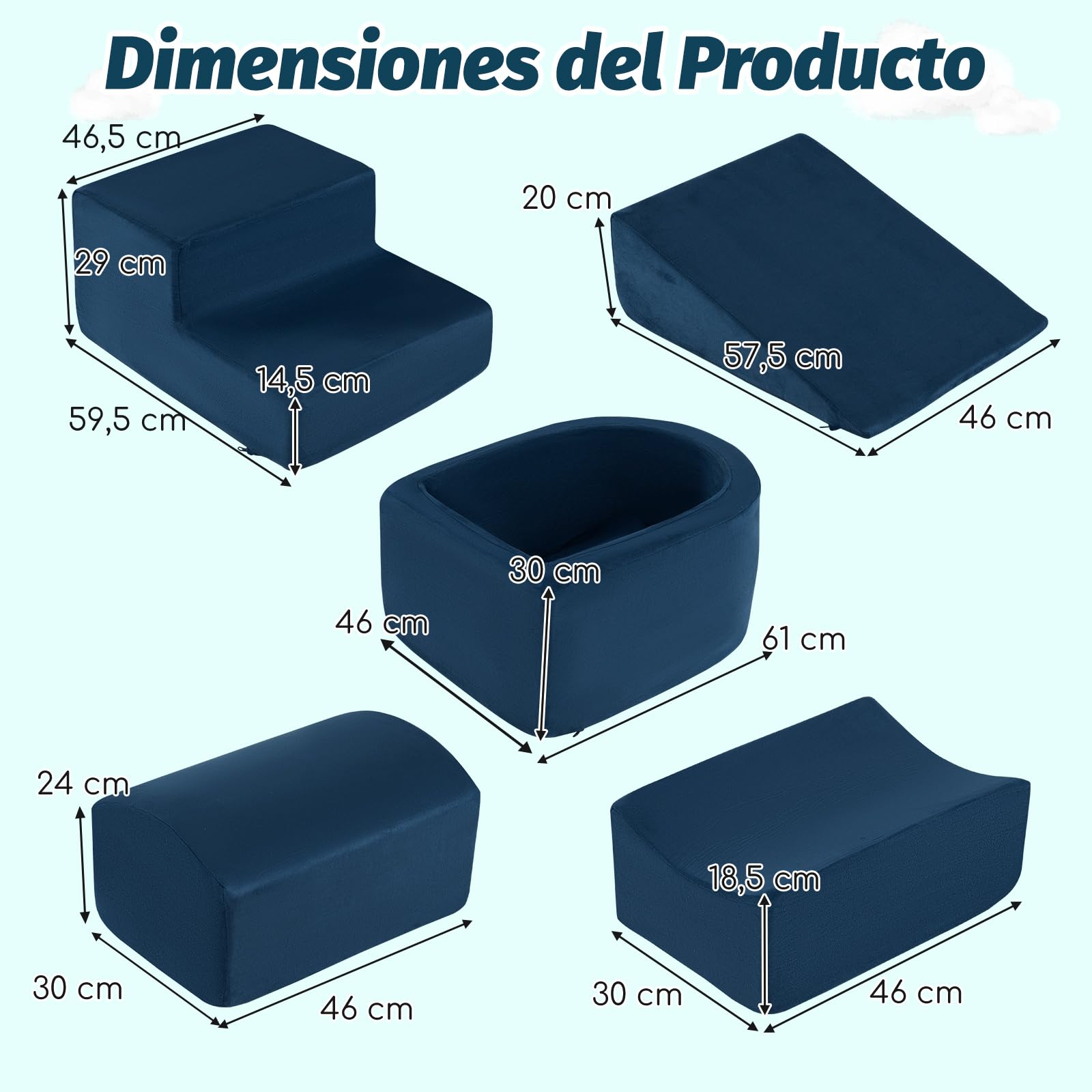 COSTWAY Juego de Escalada y Rampa de 5 Piezas, Bloque de Escalada con Piscina de Pelota Infantil, Funda Lavable a Máquina con Cremallera, Bloques de Construcción, Sin Pelotas de Mar(Marina de Guerra) — view 7
