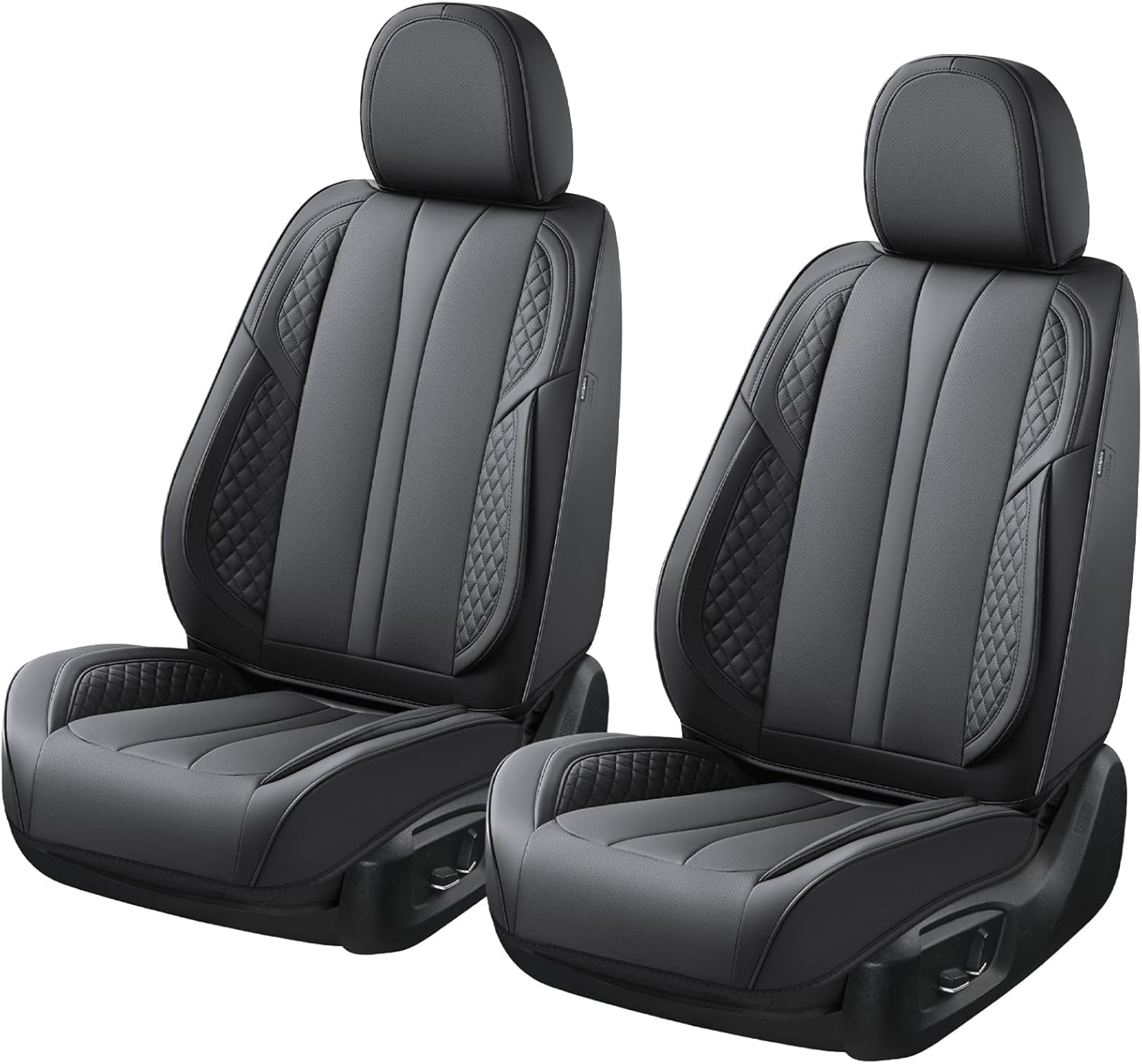 KEYOOG 2-Seater Car Seat Covers Full Set Waterproof and Breathable Nappa Leather, Fit for Front Seats of Cars, Compatible with Airbags, Car Seat Protector Covers for Most Cars - Pure Black