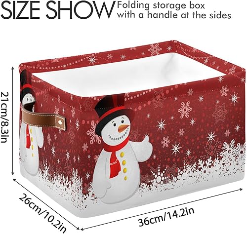 Miniatura 3 de Cesta de almacenamiento de copos de nieve de invierno, muñeco de nieve, color rojo, caja organizadora de almacenamiento de nieve de Navidad,
