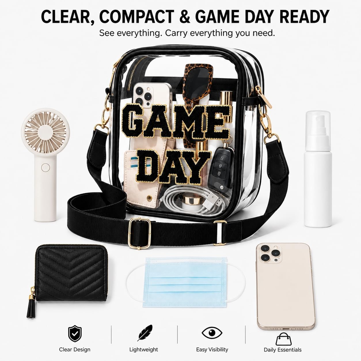 Clear Purse for Stadium Events,Game Day Crossbody Bag,Football Mom Purse