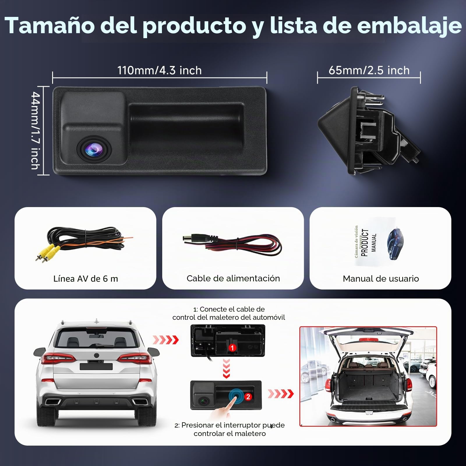 Hodozzy Cámara para Vehículo de Visión Trasera Impermeable, Angular de 170° y Visión Nocturna Cámara de Respaldo para VW Passat/Touareg/Tiguan/Sharan, Audi A3 S3 A4L/Q7, Skoda Superb/Octavia