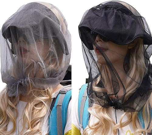 Miniatura 2 de wohohoho Malla de malla para la cabeza de mosquito con cordón, malla facial para sombreros, protector facial de malla para hombres y mujeres,