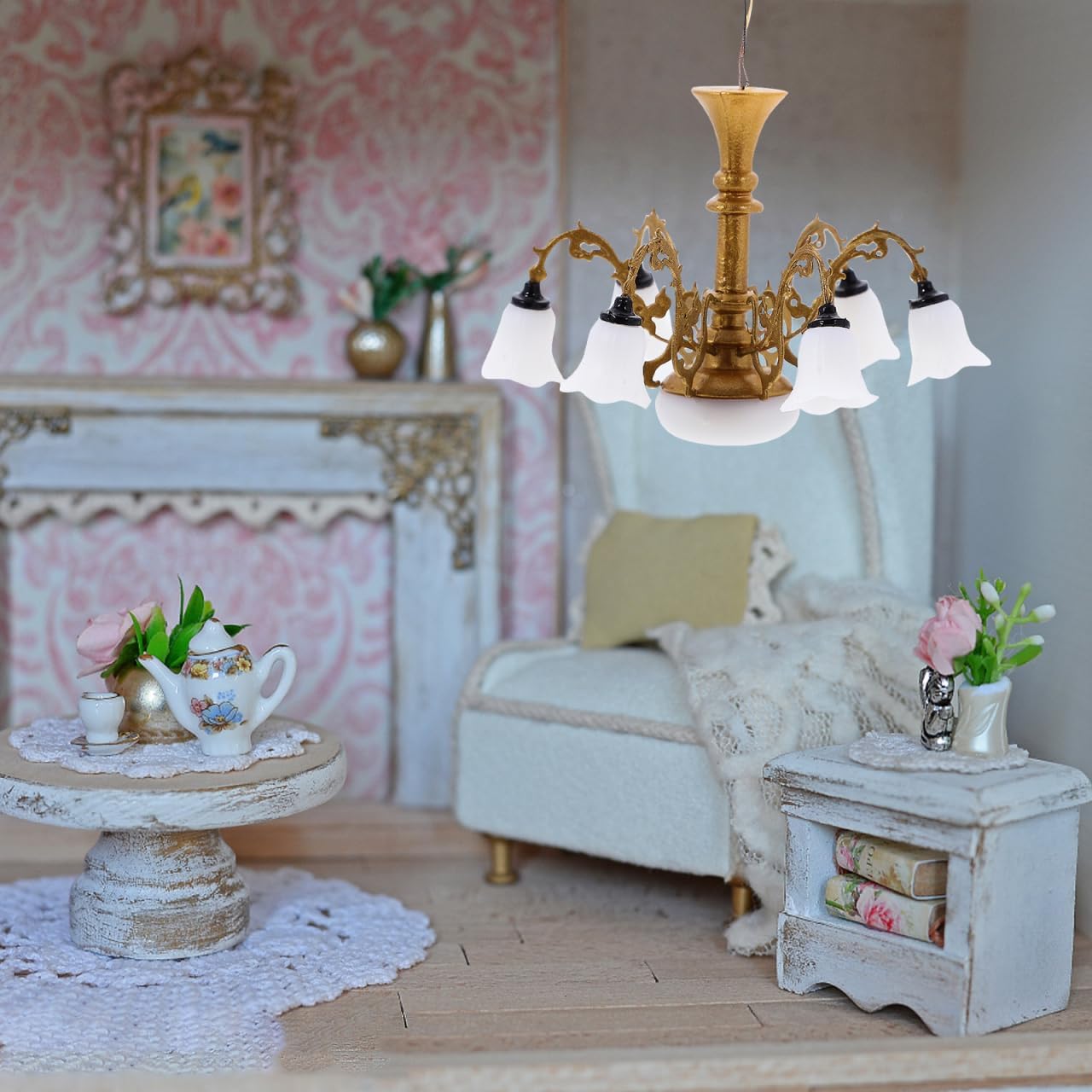 Angoily Miniature Chandelier Light 1/12 Scale Dollhouse Ceiling Lamp Mini Lamp Decoration for DIY Dollhouse Accessories and Miniature Furniture