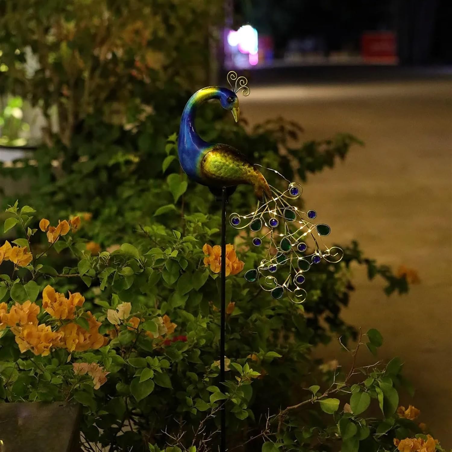Landscape Path Lights Peacock Lights Outdoor Lights Metal Peacock Statues Figurine Lawn Landscape for Yard Garden Decoration Sculpture Walkway Light