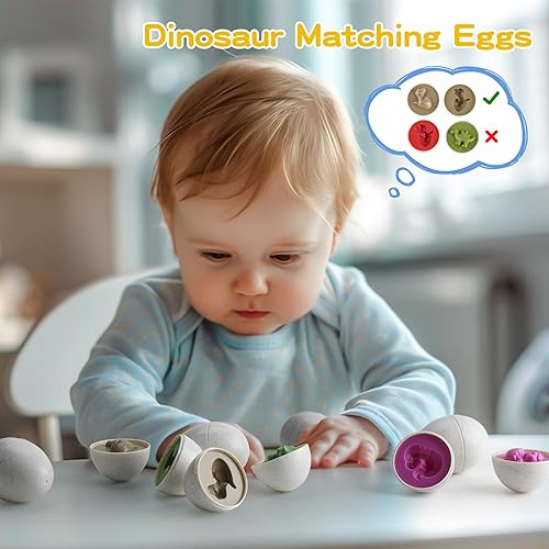 Miniatura 2 de Paquete de juguetes para bebés, juguete sensorial Montessori 5 en 1 para bebés de 6 a 12 meses, huevos a juego de dinosaurios, caja de pañuelos,