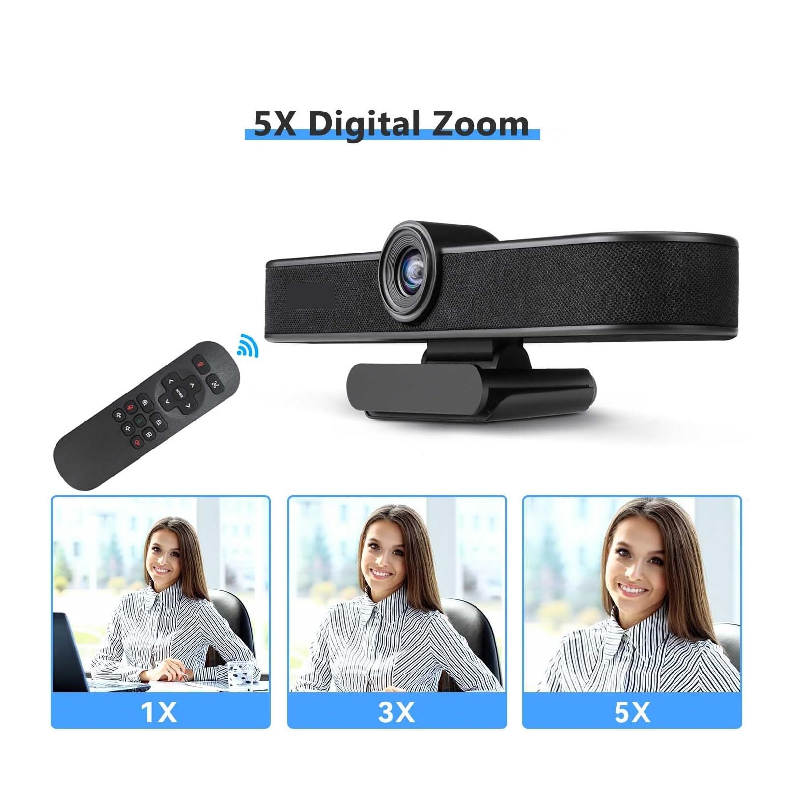 Cámara Web 4K 8MP EPTZ con Encuadre automático Cámara Web USB for PC con micrófonos y Altavoz Zoom Digital 5X Cámara Web EPTZ 120° FOV(4K EPTZ 4X Zoom)