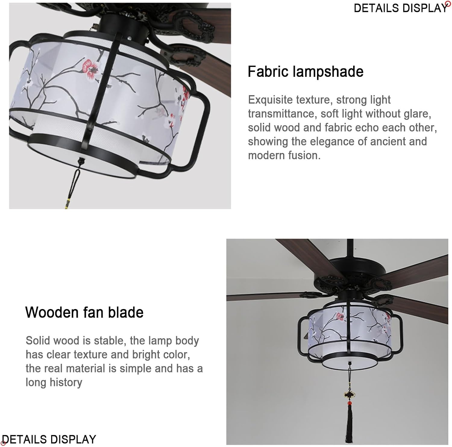 Ceiling Fans with Lights and Remote, 107cm/42in Caged Ceiling Fans, 6-Speed Adjustable, Quiet and Reversible DC Motor, New Chinese Style Wooden Fan Blade Rustic Caged Ceiling(Blue)