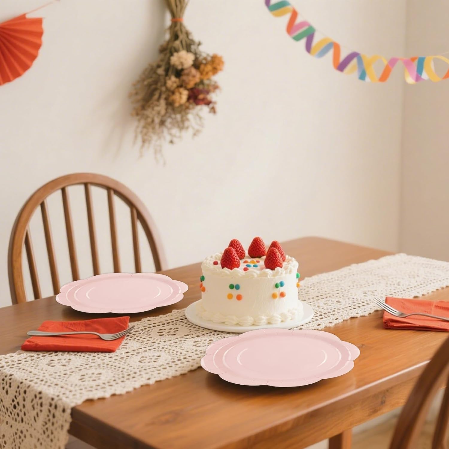 50 Pack Pink Paper Plates 7 Inch, Disposable Scalloped Plates Cake Dessert Plate for Dinner Baby Shower Wedding Bridal Shower Birthday Party Supplies (Pink, 7 inch) - Image 7