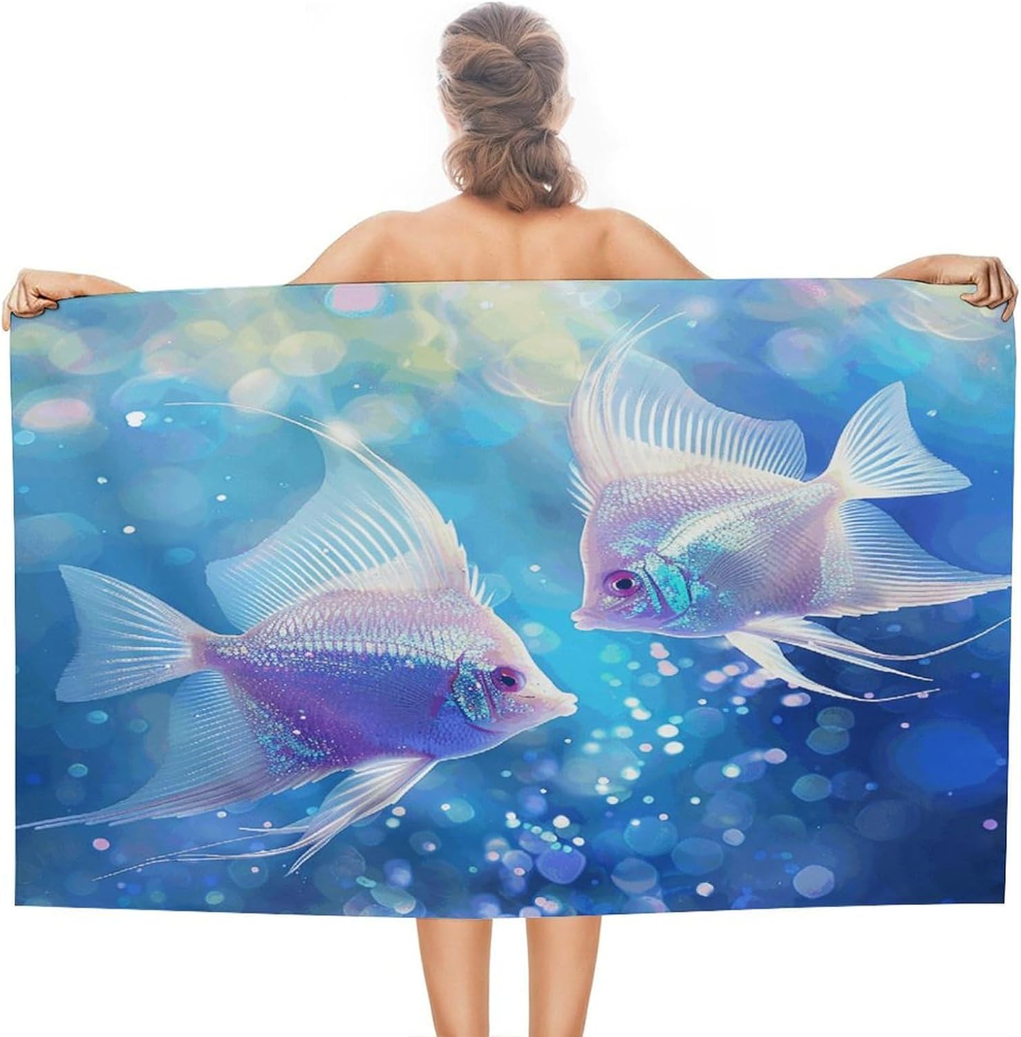 Swimming Towel, Fish in Water Printed Fashion Towel,Portable Towel,Durable Towel