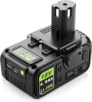 Abeden Replacement for Ryobi 18V Battery, 1-Pack P108 4.0 Ah True High-Performance Compatible with 225+ 18V ONE+ Tools & Chargerswith USB & Type-C Ports