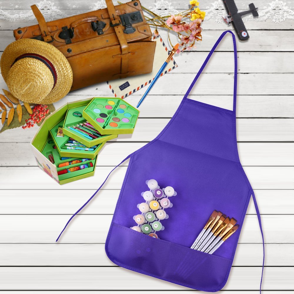 Raveparty Grembiule Da Pittura Per Bambini (2 Pezzi) Con 3 Tasche E 6 Pennelli – Impermeabile, Leggero, Per Dipingere, Cucinare, Argilla, Età 3-8 Anni