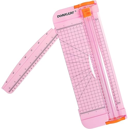 Paper Cutter, Portable Paper Slicer, Paper Trimmer Scrapbooking Tool with Automatic Safety Protection Side Ruler for Craft Paper (12 Inch, Pink)