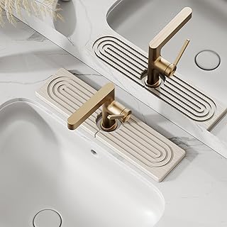 15.7'' Long Stone Faucet Mat for Kitchen Sink-Diatomite Quick Dry Kitchen Sink Splash Guard,Super Absorbent,Drying Stone Sink Tray,Sink Stone Quick Dry Around Faucet For Bathroom Counter (White)