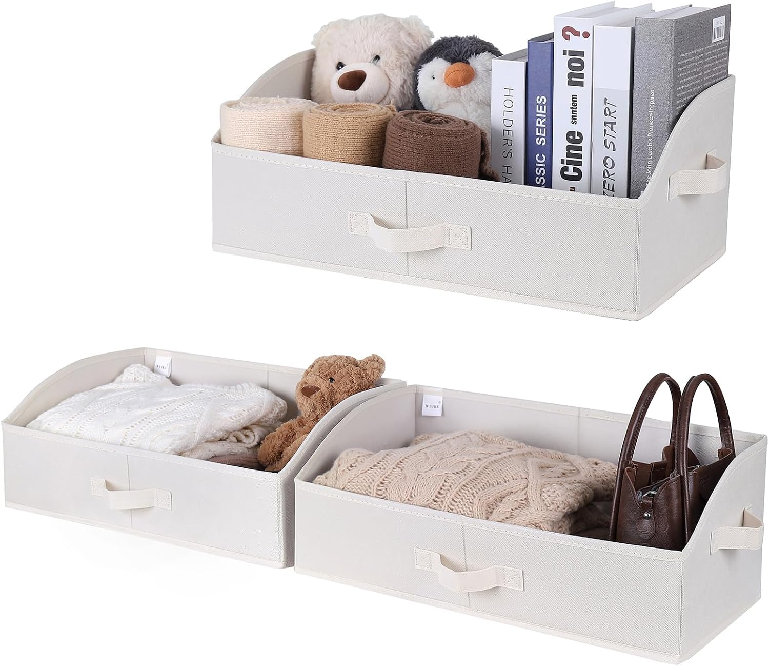 WUIKE 6-Pack Trapezoid Storage Bins, Foldable Storage Baskets for Clothes, Purse, Blanket, Herringbone Gray, Extra Large