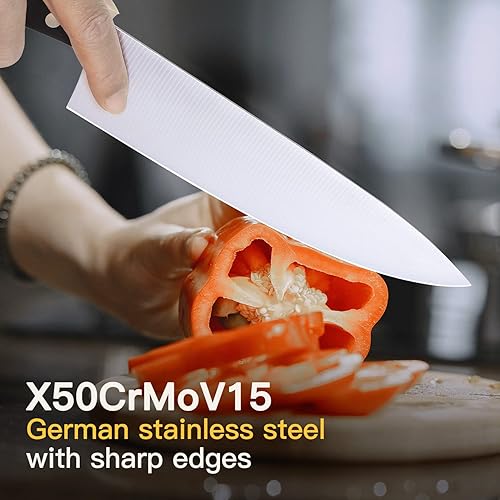 Miniatura 4 de Juego de cuchillos de 15 piezas para cocina con bloque, juego de cuchillos de acero inoxidable de alto carbono de Alemania con afilador y 6