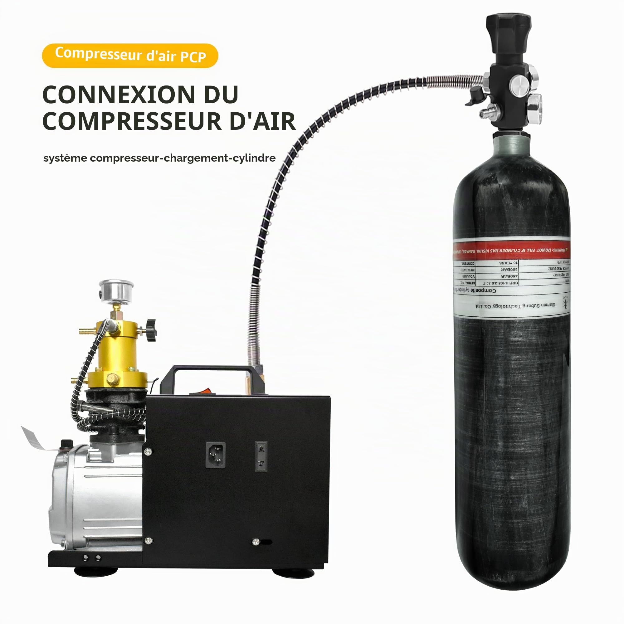 TUXING 3L 4500psi en fibre de carbone réservoir d'air (bouteille vide) & Paintball station de remplissage avec manomètre en aluminium régulateur de valve compteur pour PCP jeu
