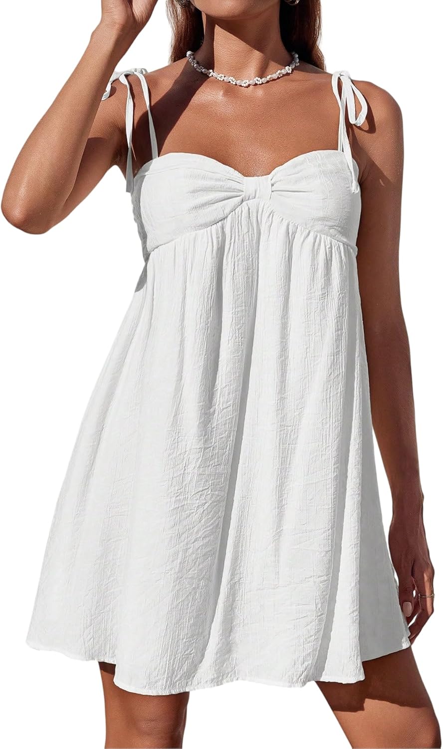 Women's Sundress Summer Mini Babydoll Spaghetti Strap Dresses Flowy Short Cute Boho Casual Dress for Womens