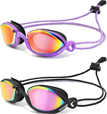 Seago 2 Pack Racing Mirrored Goggles Swim Training Anti-Fog Adult Men Women
