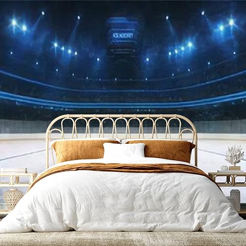 Miniatura 2 de Murales de pared 3D removibles para despegar y pegar, calcomanías modernas, pista de hockey sobre hielo, iluminada para interiores con abanicos,