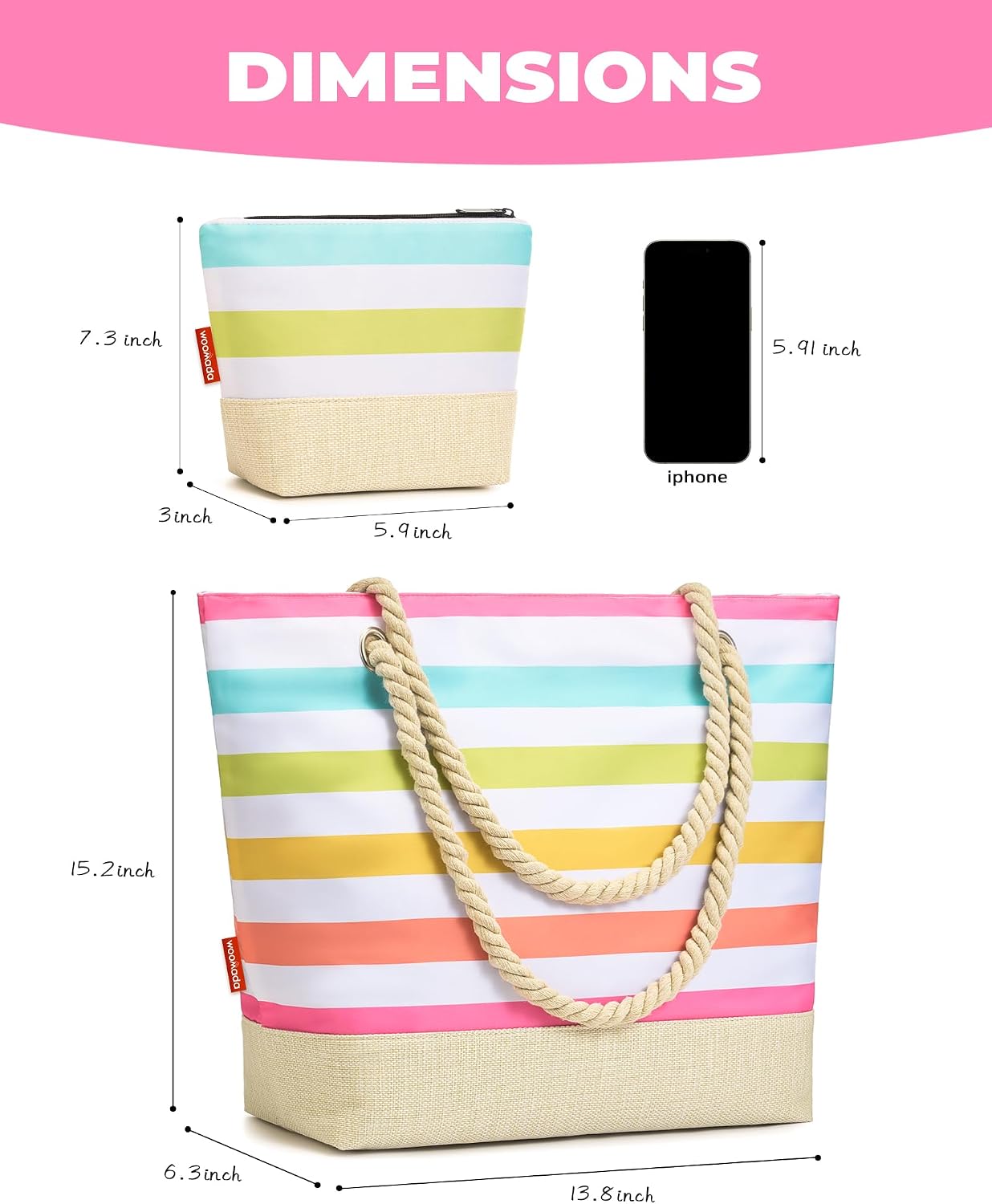 WOOMADA Large Straw Beach Tote - Tote Bag for Towels & Vacation Essentials