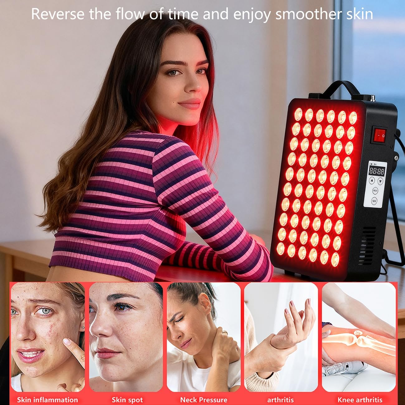 Red Light Therapy for Body & Face, 660nm 850nm Infrared Light Therapy Panel for Skin,Muscles Recovery Portable LED Light Therapy Device with Stand,60 LED Beads