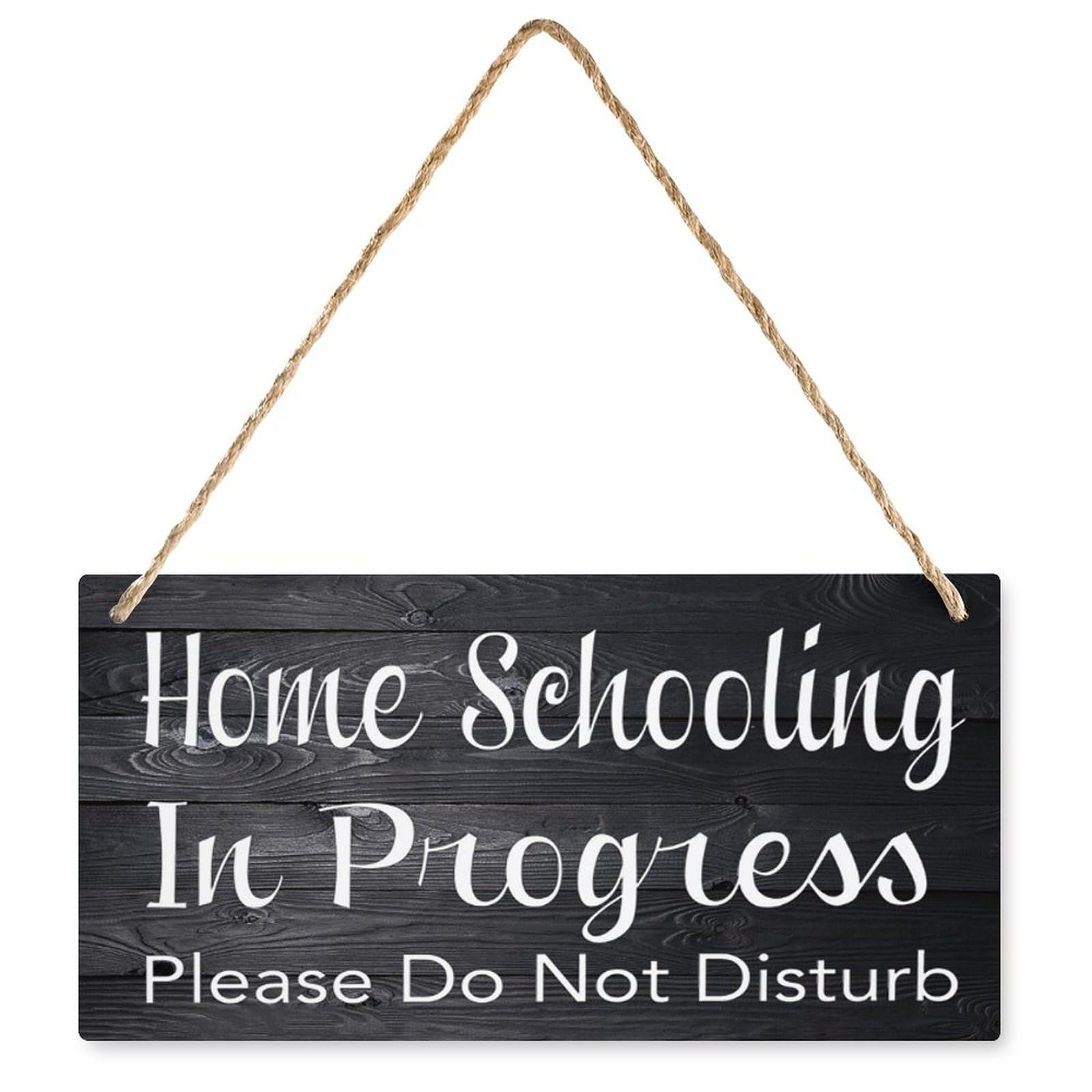 Wood Sign Home Schooling in Progress Please Do Not Disturb - Rustic Vintage Wall Art for Bedroom/Home/Living Room/Garden/Cafe, 6X12 Inch