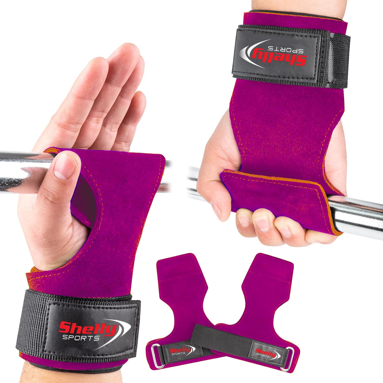 Shelly Grips PRO Multi Grip Straps/Hooks Premium Heavy Duty Weight Lifting Straps/Gloves Barbell Gymnastics Straps Alternative To Power Hooks Dead Lifts Neoprene Padded (Leather Pink, Regular)