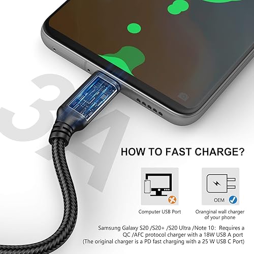 Miniatura 16 de Cable USB tipo C, paquete con 5 unidades, 6 pies, carga rápida, cargador rápido 3A, cable rápido, cable tipo C - A