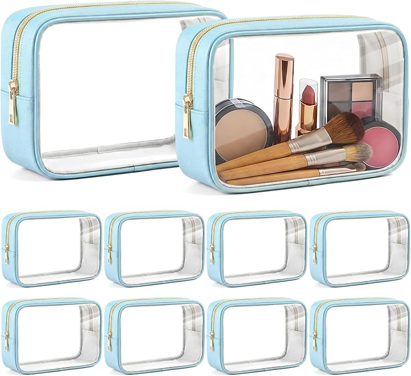 Abbylike 10 Necessaires Transparentes com Zíper, Frost Blue