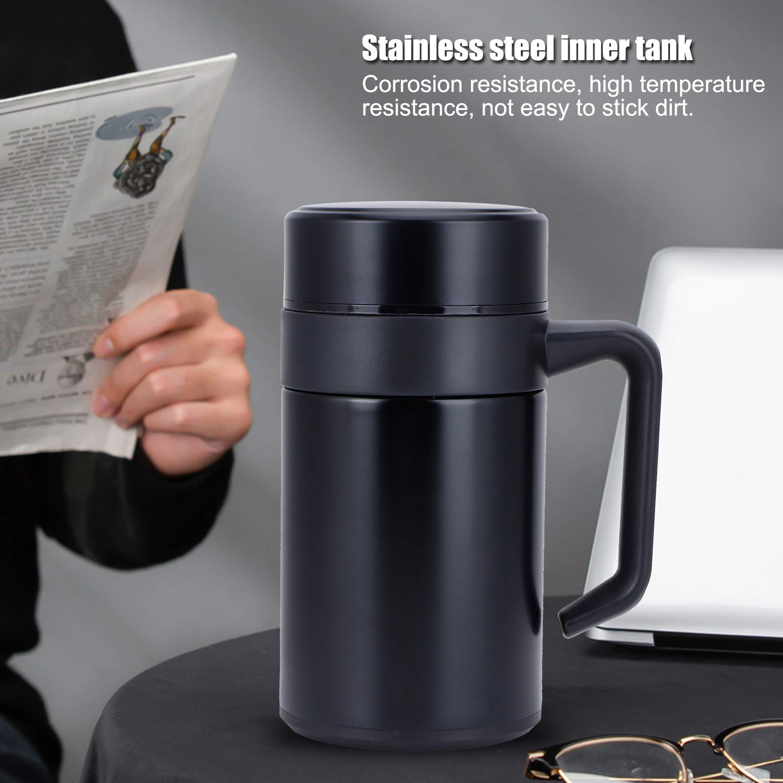 XHTLLO Stainless Steel Vacuum Cup with Handle, 400ml Insulated Coffee Mug, Anti Slip Bottom, High Temperature Resistant, for Home, Office, and Business