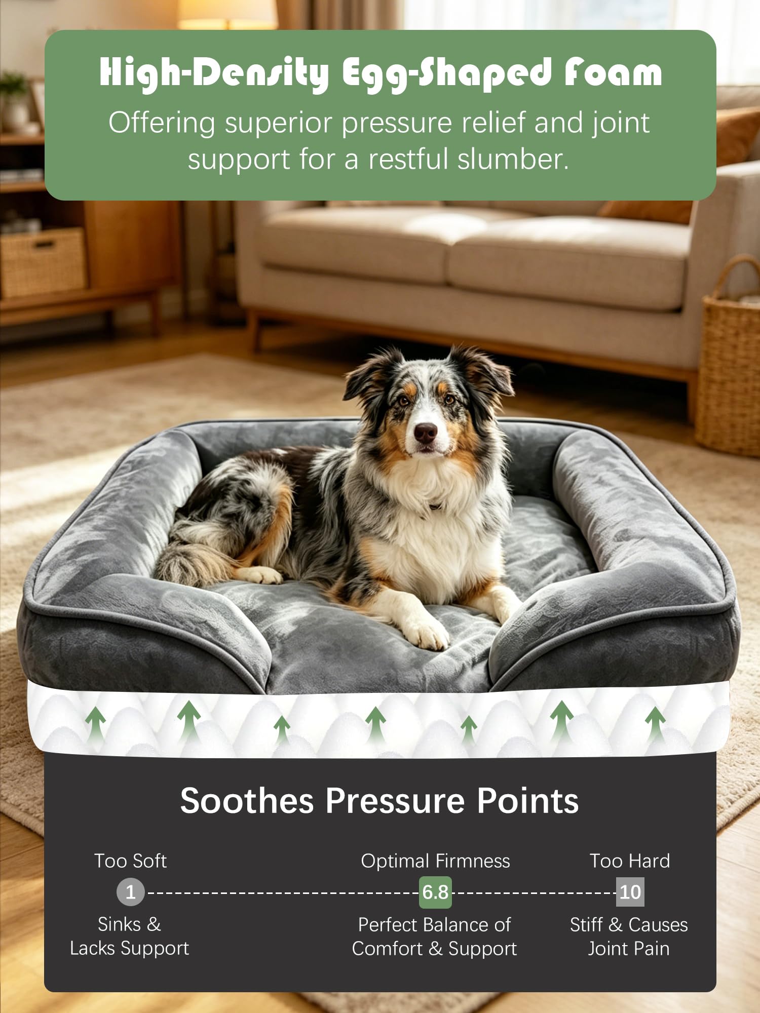 Spotted Play Orthopedic Dog Bed with Sides - Sofa Beds for Large Dogs, Supportive Foam Pet Couch Bed with Washable Removable Cover, Waterproof Lining and Non-Slip Bottom, Dark Grey - L view 4