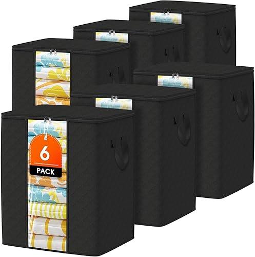 Miniatura 10 de Bolsas de almacenamiento para cobijas, paquete de 6 organizadores para cobijas y edredones, contenedores de gran capacidad de 80 l con ventana