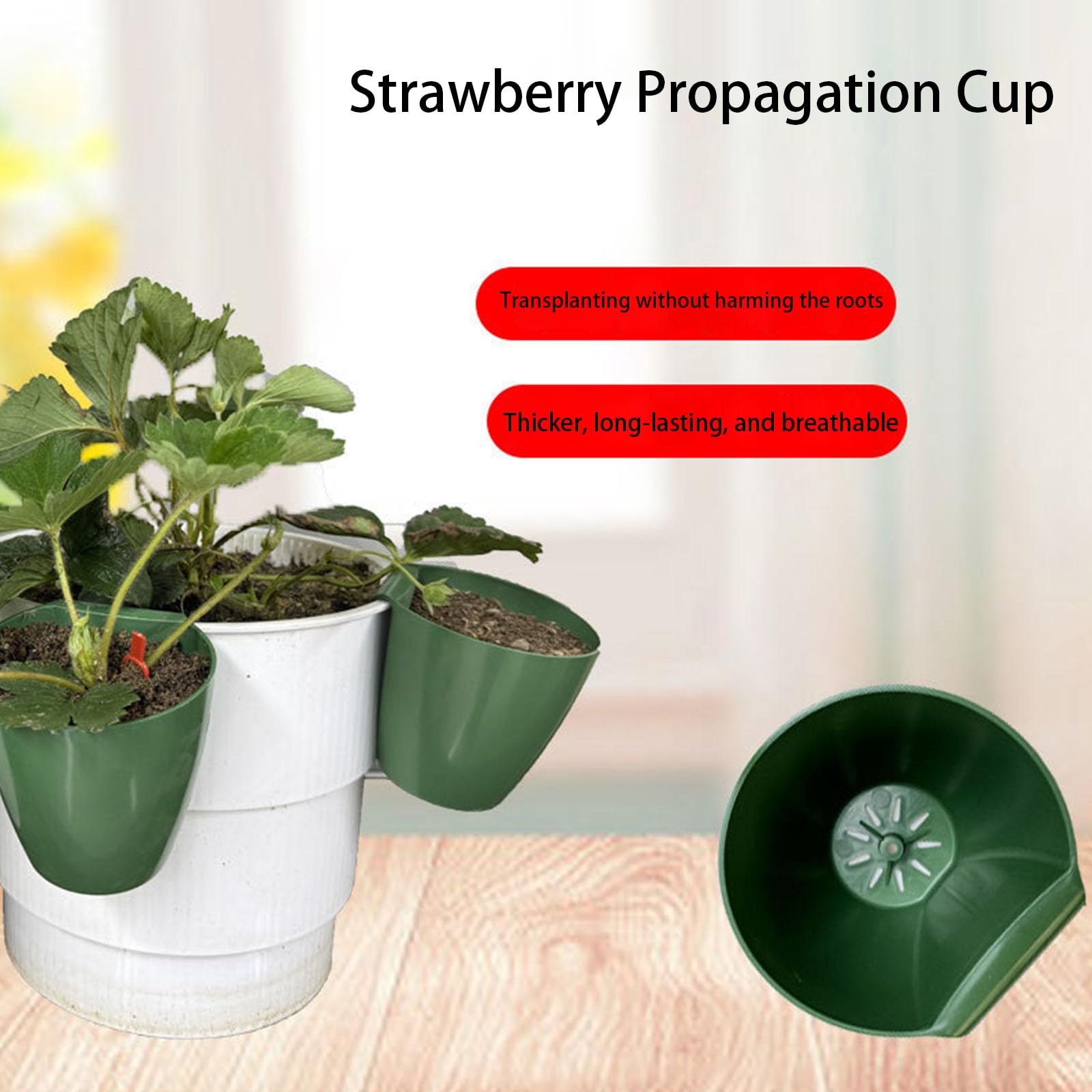 Vasos de propagación de fresas con horquillas, macetas transpirables para prevenir la pudrición de las raíces, macetas de grado alimenticio para balcón y jardinería en casa
