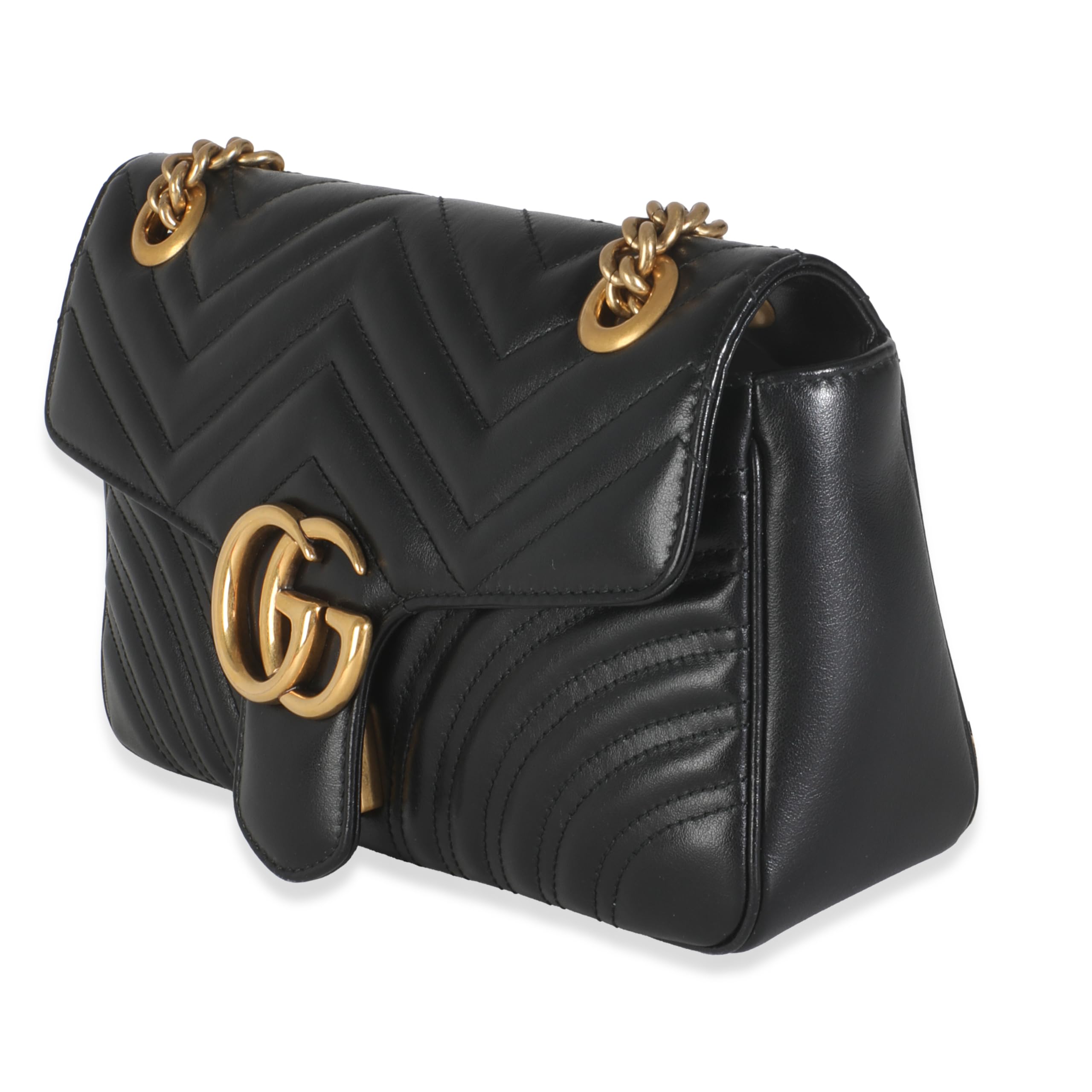 Gucci, Pre-Loved Gucci Black Matelasse Calfskin Small GG Marmont Shoulder Bag, Black