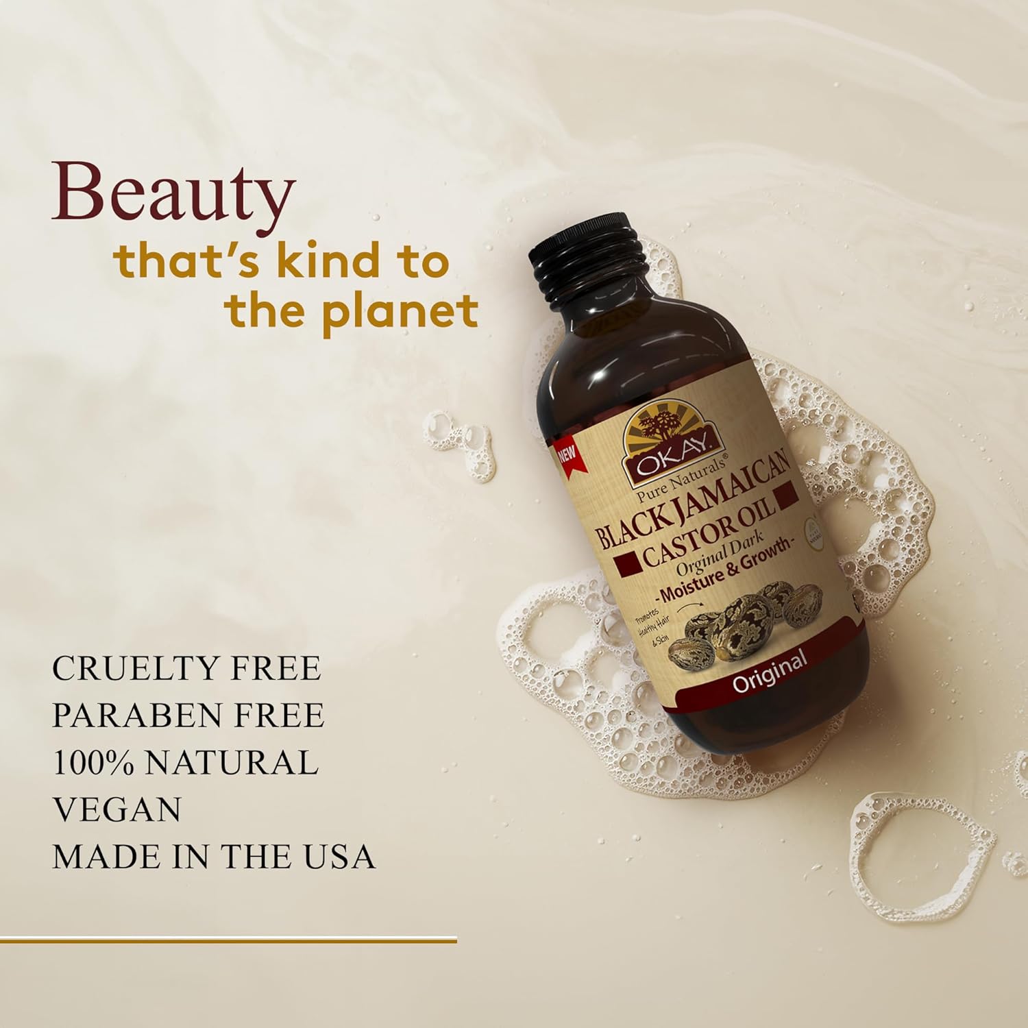 Okay Pure Naturals Black Jamaican Castor Oil - Castor Oil for Hair Growth for Men & Women, Moisture for Skin, Scalp, Eyelashes, Eyebrows - 4 oz Glass Bottle (Pack of 2)