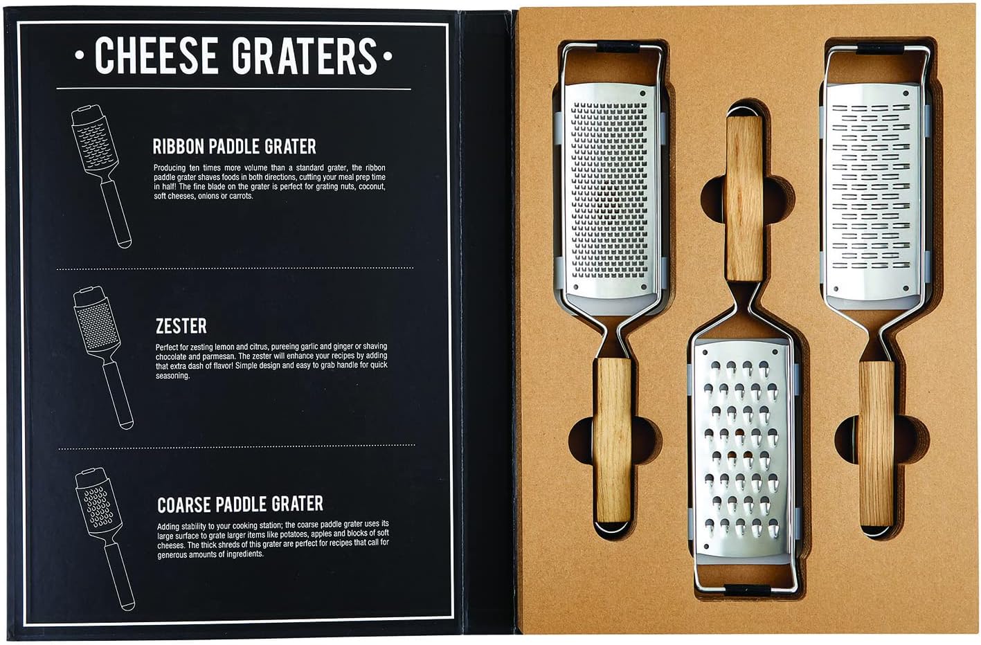 Santa Barbara Design Studio Gift Set Kitchen Essentials TableSugar Black and White Cardboard Book Gift Box, 3-Pieces, Cheese Graters