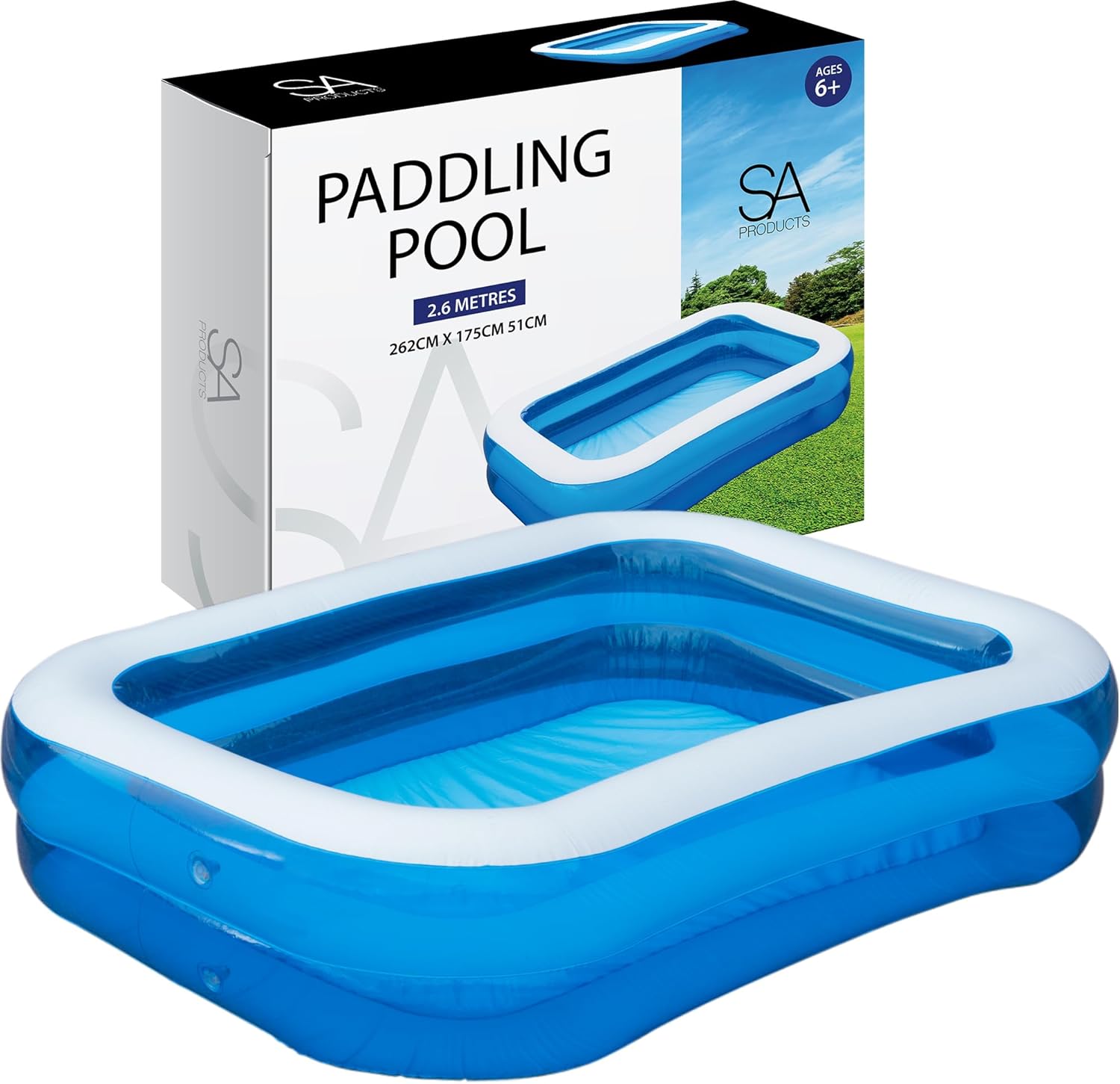 SA Products Paddling Pool 2M Inflatable Swimming Pool, Large PVC Rectangular Family Garden Pool for Kids & Adults, Outdoor Summer Water Play Backyard, with Repair Patches (197 x 145 x 51cm) — image 2