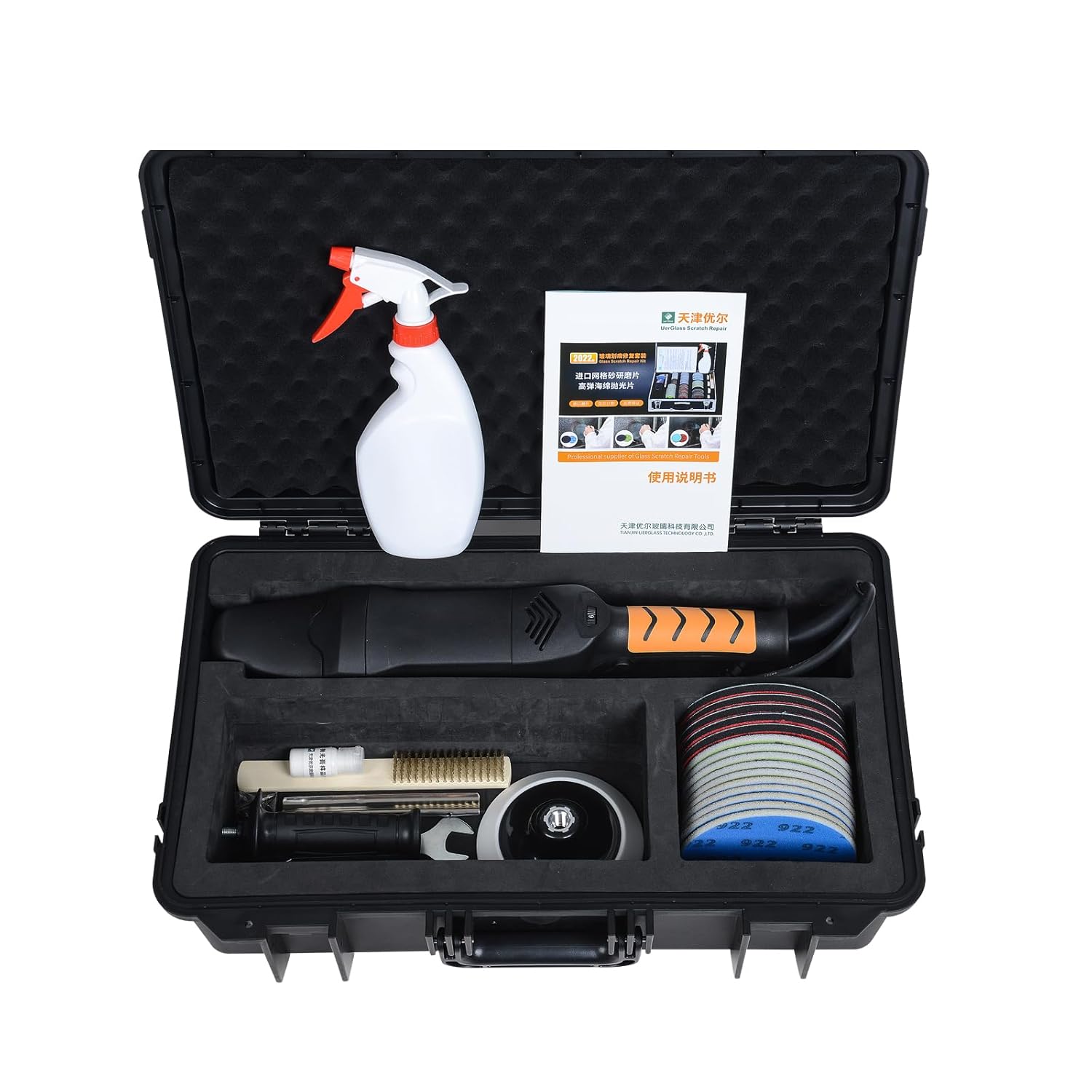 Glass Scratch Remover Repair System Kit 5 inch Mesh Net Sanding Abrasive Pads Kit w/High Power Polishing Machine