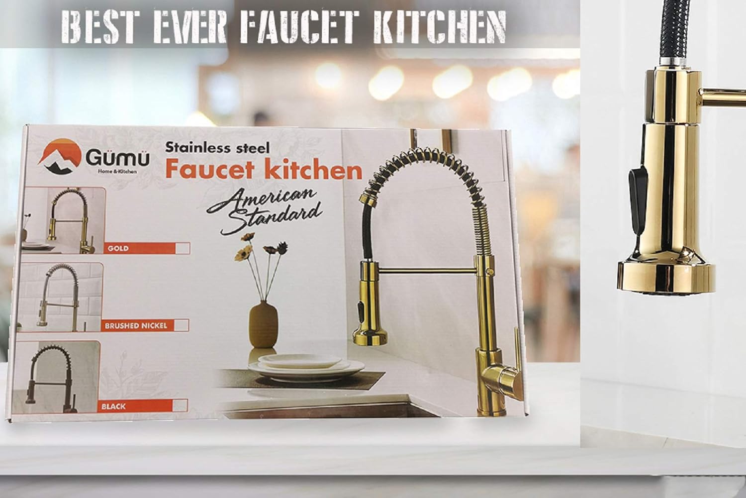🛒 Flаѕh Sаlе GÜMÜ- Kitchen Faucet with Pull Down Sprayer,Commercial Single Handle High Arc Stainless Steel Brushed Nickel Kitchen Sink Faucet (Black) (Gold)
