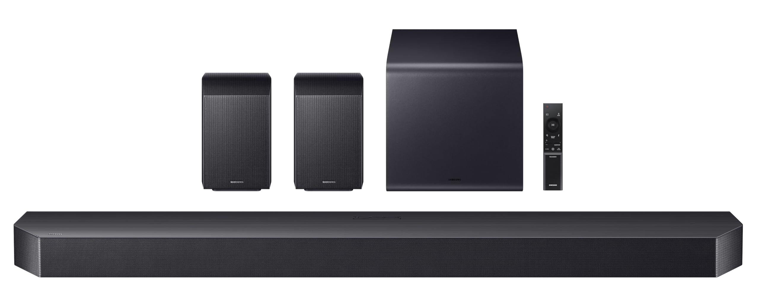 samsung 345 w true 3.1.2 ch soundbar with wireless dolby atmos | q-symphony | center & up-firing speakers | wi-fi | hdmi arc | optical in | bluetooth | wireless subwoofer (hw-qs700f/xl, titan black)