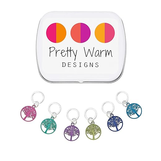 Tree of Life Stitch Markers for Knitting with Storage Case | Handmade by Pretty Warm Designs | Lightweight Metal Ring Charm Knit Marker Set Earth Trees Knitter Gifts Christmas Fun Unique Gift Counter