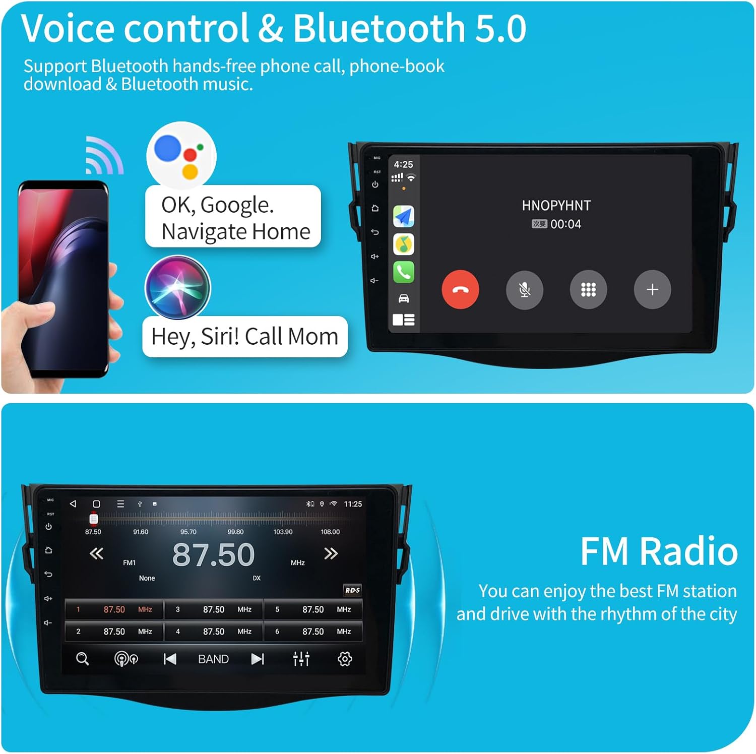 for Toyota RAV4 Radio 2006-2012 9 Inch Android 14 Car Stereo HD Touch Screen Carplay & Android Auto Bluetooth WiFi,Wirless,GPS, FM Replacement Head Unit Backup Camera 4+32