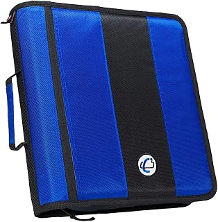 Pasta clássica com zíper Case-It - Anéis de vedação de 5 cm - Vários bolsos - Capacidade de 800 folhas - Vem com alça de ombro - Azul D-251