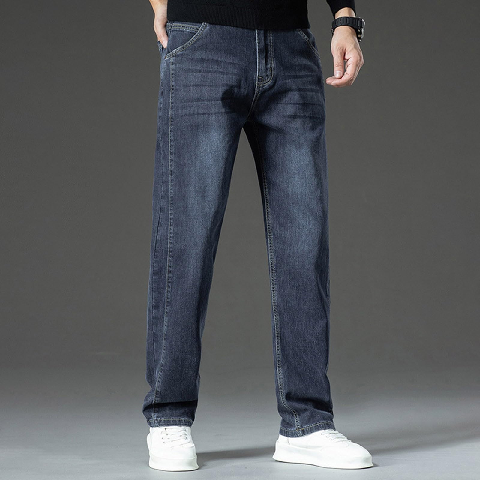 Generisch Baggy Jeans da uomo stretch Streetwear Denim Pants Molte tasche Straight Leg Tinta unita Casual Denim Pantaloni Y2K Jeans Uomo Casual Regular Fit Jeans Slim Fit